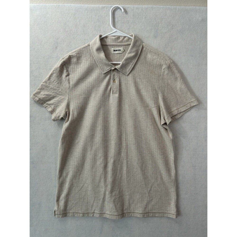 Taylor Stitch Mens Oat Linen Cotton Herringbone Knit Polo Shirt Size 44 XL
